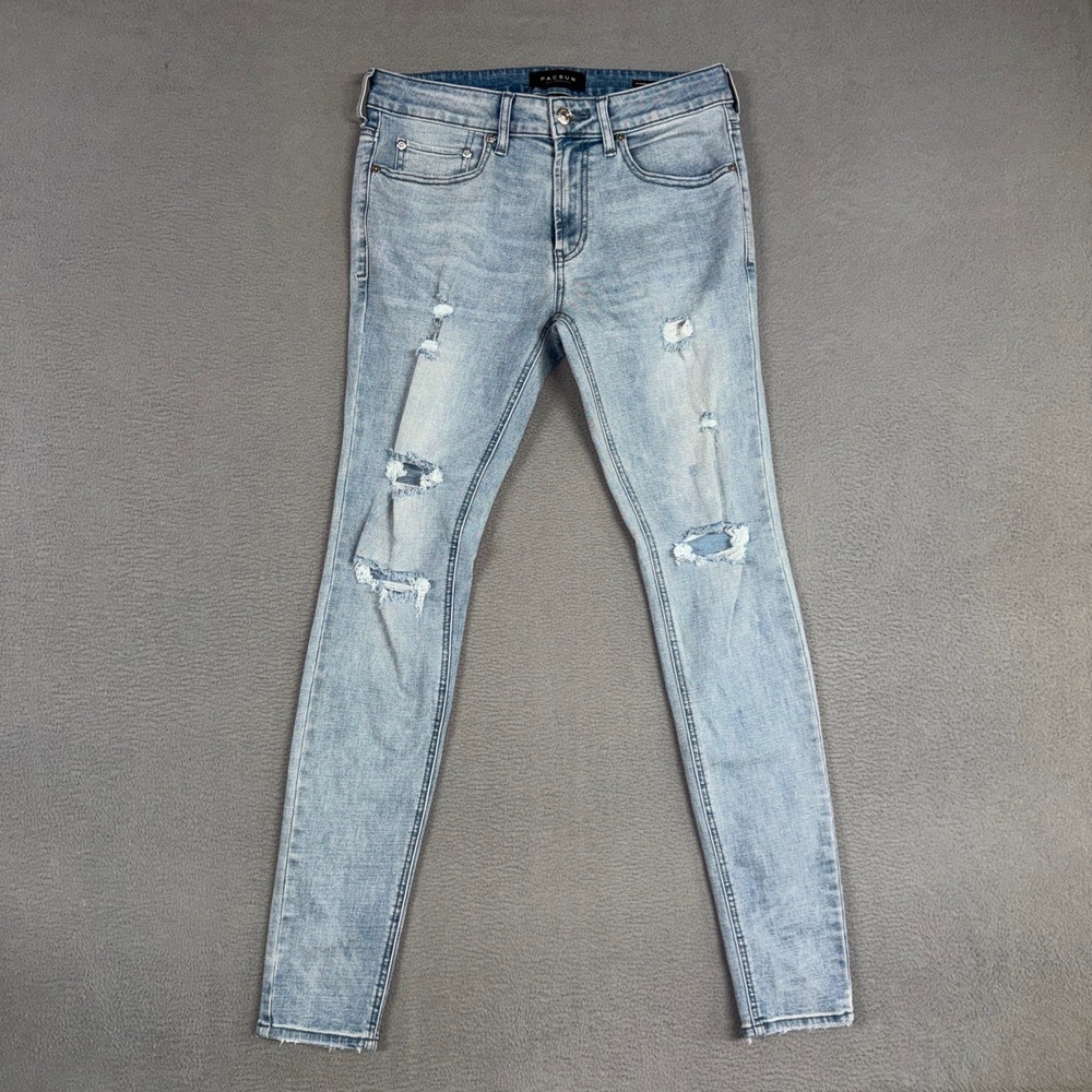 PacSun Jeans Mens 31x32 Blue Skinniest Light Wash Distressed Stretch Denim